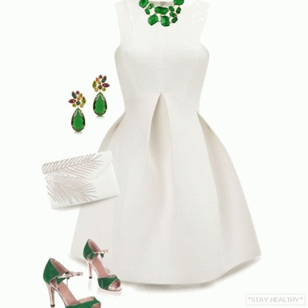 белое the dress с зелеными аксессуарами, фото