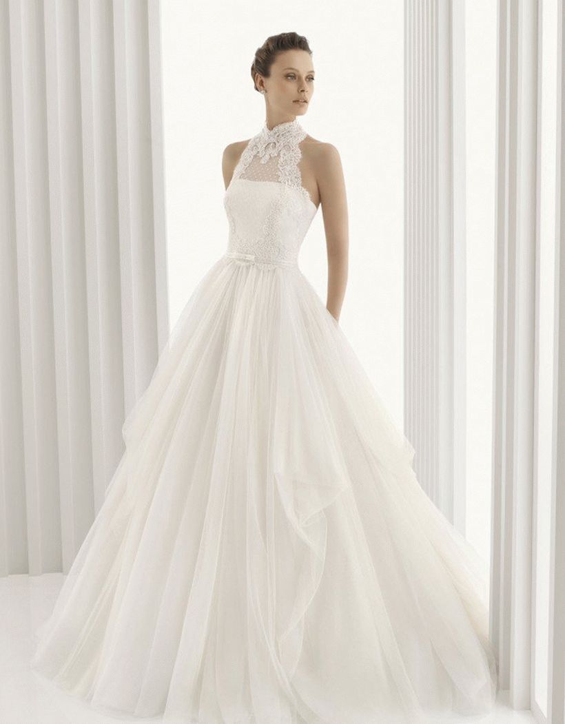wedding dress with a full skirt under the throat
