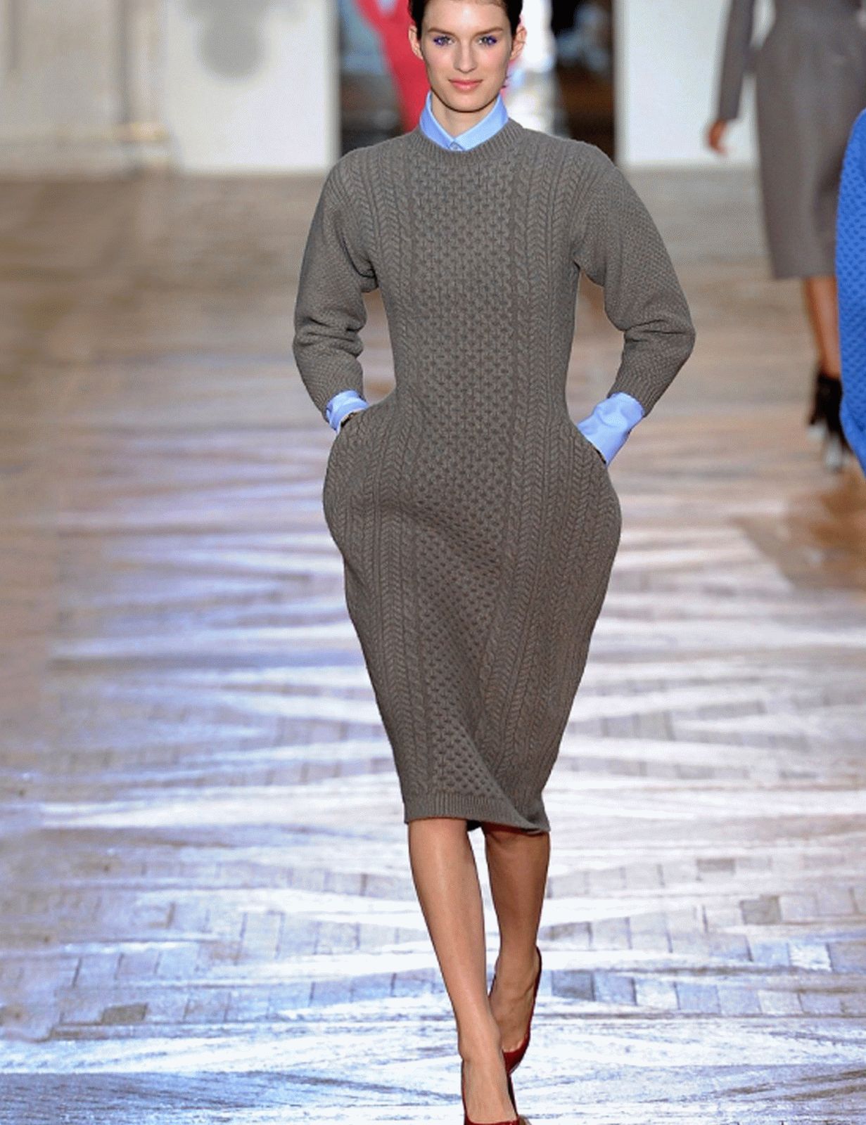 warm knitted dress under a turtleneck