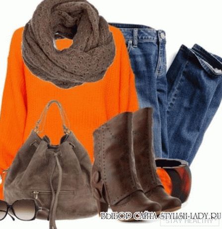 What to wear with orange свитер, фото