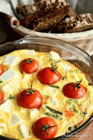 Vegetable pudding with feta and cherry tomatoes
