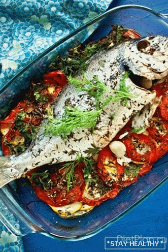 Sea bass baked on a vegetable cushion